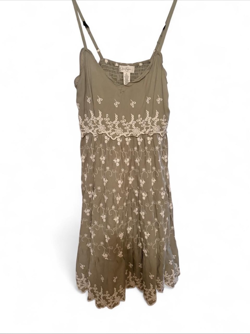 Jessica Simpson Olive Green Embroidered Lace-Trim Slip Dress